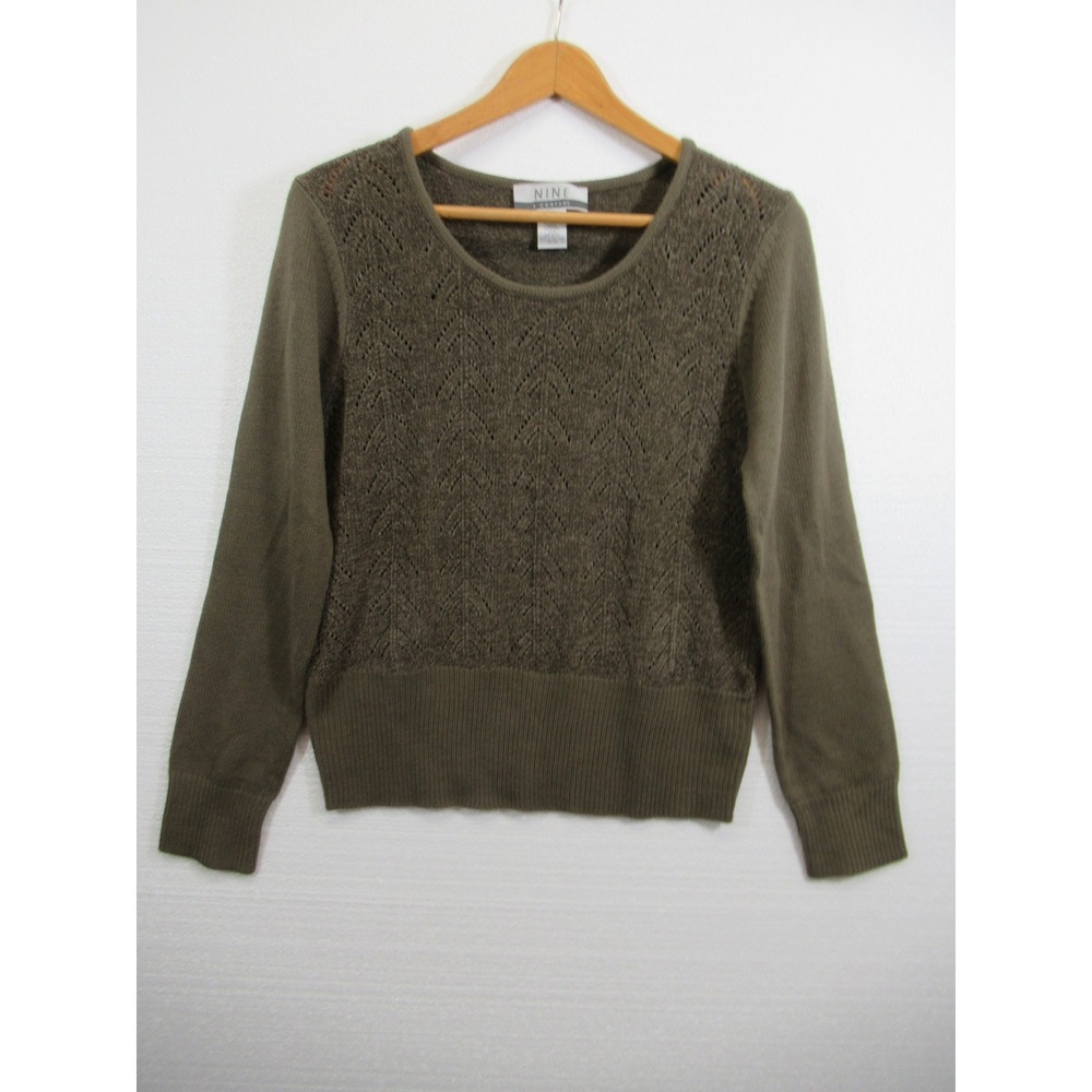 Vintage 90s Nine & Company Chenille Sweater Women Medium Green Pullover